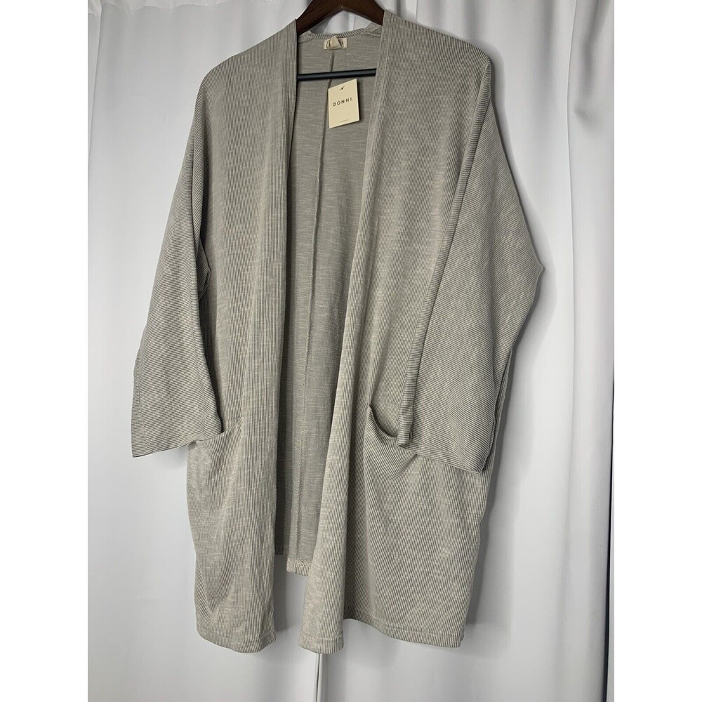 Anthropologie NWT Donni One Size Micro Stripe Cardigan Gray Pocket